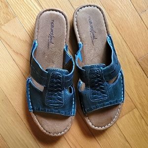 Womens Natural Soul Slip on Teal Leather Sandal